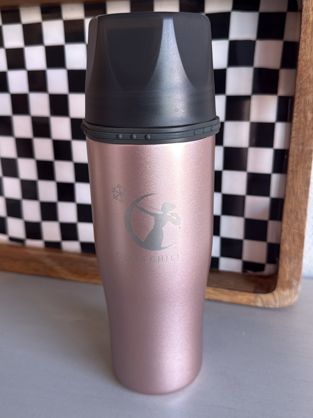 Ceres Chill Pink Metallic Travel Tumbler with Gray Lid